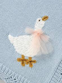 1件可客製化手工刺繡嬰兒針織毯，精緻小鴨刺繡，荷葉邊設計，舒適簡約兒童毯 - 淺藍 - 查看 5