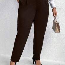 Plus Solid Slant Pocket Suit Pants Graduation,Back To School,Teacher Outfits For Women Winter Fall Autumn - Café integral - Ver 1