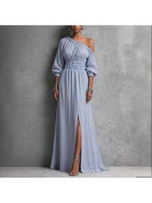 Vestido a rayas Primavera-Verano 2026 con cintura ajustable - Azul - Ver 2