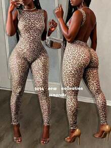 Slayr Nuevo Mono Ajustado de Mujer con Estampado de Leopardo y Espalda Descubierta, Estilo Sexy y Delgado, Pantalones Largos, Ideal para Primavera/Verano, Festivales de Música, Día de San Valentín, Estilo Casual y Sencillo, Básico, Y2K, Sensación de Internet, Superventas, para Citas Diarias, Estilo Chica Sexy, Cuello Redondo, Espalda Descubierta, Traje de Entrenamiento, Body Deportivo, Estampado de Cebra, Top de Yoga para Mujer - Amarillo - Ver 11