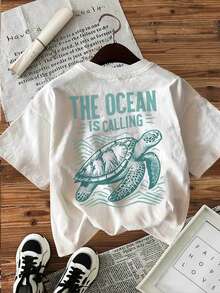 Camiseta Casual de Primavera y Verano para Mujer, Estilo Fresco, con Estampado 'THE OAN IS CALLING', Cuello Redondo y Manga Corta - Blanco - Ver 3