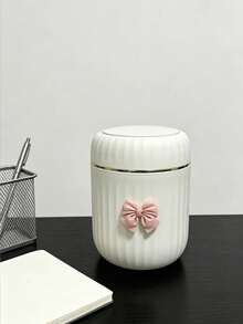 Elegant BOW Decor Portable Trash Can With Lid, Mini Desktop Garbage Bin, Home Covered Waste Basket, No Power Needed, Suitable For Office, Living Room Or Desk, Home Desktop And Drawer Organization - Multicolor - View 3