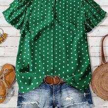 Women's Polka Dot Ruffle Double Layer Sleeve Casual Blouse - Burdeos - Ver 3