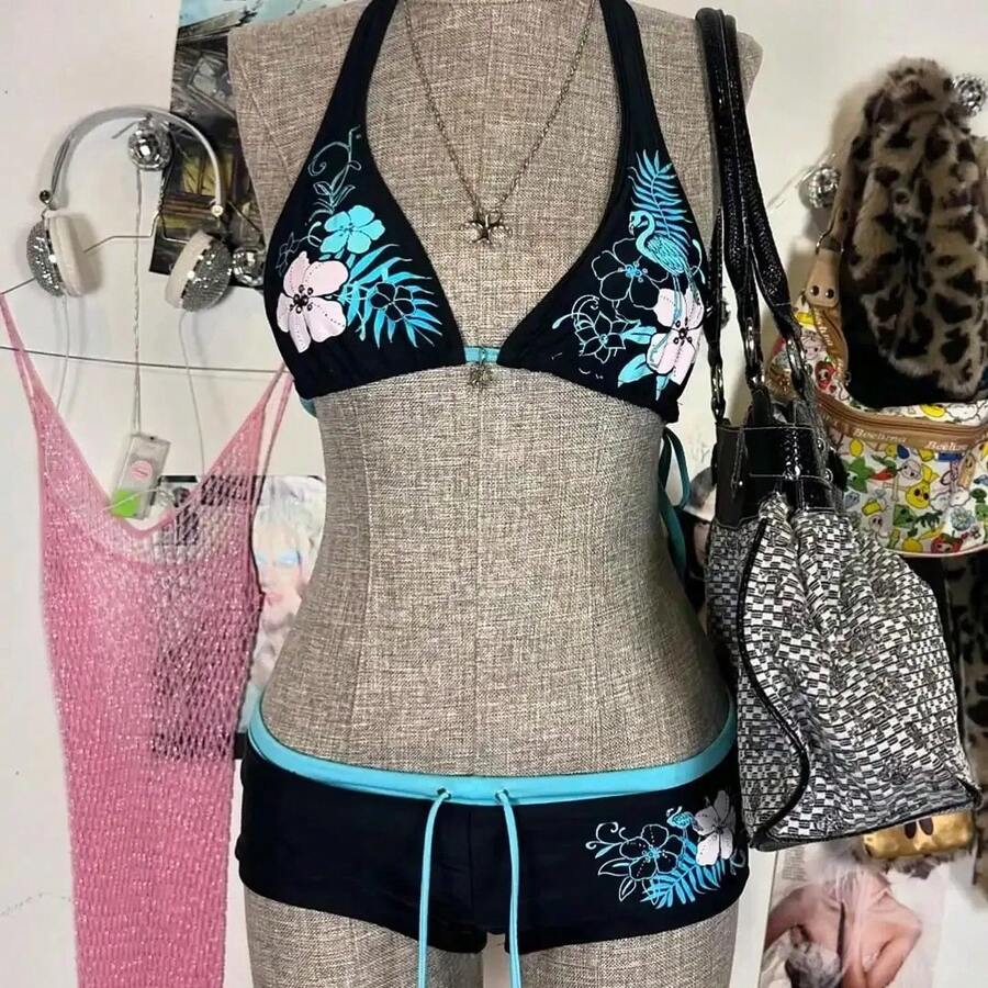 Nuevo conjunto de Bikinis 2025 nuevo de verano, Bikini de playa con abertura - Azul - Ver 1