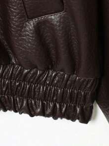 Chaqueta de cuero de textura de lichí versátil y minimalista de estilo europeo y americano para mujer, de alta gama, para el otoño/invierno - Marrón - Ver 10