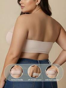 Bra Tanpa Tali Jala Tanpa Jahitan Ukuran Plus Warna Nude untuk Musim Panas, Bra Ketat Tanpa Kawat untuk Liburan Wanita yang Memperindah Lekuk Tubuh, Jumpsuit Gaya Bandeau - Aprikot - View 5