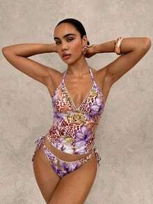 Conjunto de bikini a cuadros de cereza dulce - Marrón - Ver 4