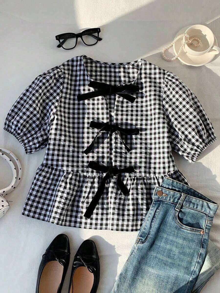 Camiseta de mujer de manga corta, moda sencilla y casual para uso diario - Negro - Ver 1