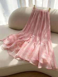 Falda casual de verano de unicolor para mujer - Rosa - Ver 9