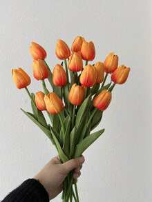 3pcs Artificial Tulip Flowers Home Decor Artificial Flowers Suitable For Wedding, Room, Home, Hotel, Party, Event, Birthday Gift, Living Room, Bedroom, Indoor And Outdoor Decoration Fake Flowers - Sunset Glow - View 3