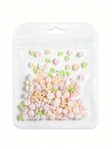 100个/包 混合3D山茶花和玫瑰美甲装饰，8毫米花朵约40朵，6毫米花朵+叶子约60朵，带珍珠，DIY美甲配件 - 彩色 - 查看 12