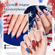 Beetles 4th Of July Gel Nail Polish Set, 6 Colors Red White Blue Cat Eye & Silver Glitter Gel Polish, Comes With Magnet And Stickers, Patriotic DIY Nail Art Gifts For Women - 6 Colors Freedom in Firelight - 查看 7