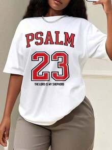 Mother's Day Set, Women's Oversized Style, Psalm 23 "The Lord Is My Shepherd" T-Shirt, Classic Scripture T-Shirt For Those Seeking Comfort, Perfect For Everyday Wear And Religious Services, Women's Oversized T-Shirt, Perfect For Christmas Parties Or As A Gift, Soft And Comfortable - Women's Casual Loose Cotton T-Shirt, A Must-Have For Holiday Outfits. - 白色 - 查看 6