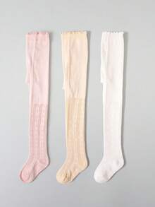 3 Pairs Girls' Mesh Jacquard Tight Leggings, Sweet Daily Versatile Colors, Suitable For Transitional Season Wear With Girls' Pants, Fits Ages 2-10 - Multicolor - View 3