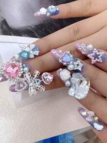 10 piezas Accesorio de arte de uñas, Lazos rosas ovalados exquisitos y dulces, Gemas de uñas con forma de corazón brillante, Decoraciones de uñas DIY que se utilizan en salones de uñas, uñas, ropa, bolsos, zapatos, fundas de teléfono, y también son adecuadas para la vida diaria y las fiestas festivas - Multicolor - Ver 4