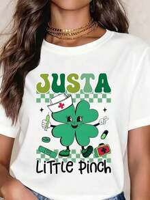 Cute Vintage Nurse T-Shirt With Shamrock, St. Patrick's Day "Just A Little Touch" T-Shirt For Women And Girls, Fun Festive Costume, TopFashion - 白色 - 查看 6