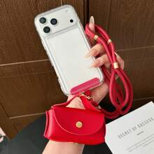 Adjustable Long Phone Lanyard With Cute Compact Faux Leather Pouch Charm, Unique Design Coin Purse Long Accessory Strap For Bag, Earphone, Crossbody Strap For Women - Multicolor - View 5