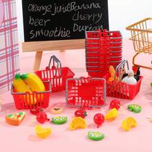 Mini Red Plastic Shopping Cart With Handle, Grocery Basket, Suitable As Party Favor, Toy House Decor - Multicolor - View 5