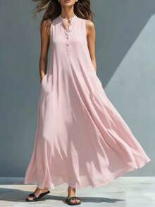 New Summer Vest Dress For Women, Casual And Fashionable Style, Lightweight Fabric, Flattering Straight Cut, Perfect For Daytime Looks, Outings And Summer Transition Looks - 紅色 - 查看 3