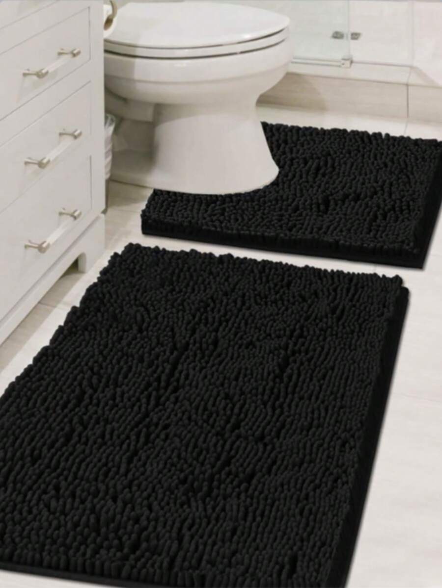 1pc Minimalist Soft & Skin-Friendly Chenille Bath Mat, Absorbent Non-Slip Bathroom Floor Mat, Also Suitable For Room Decor - cyan - View 1