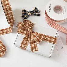 10 Yards/Roll 2.5cm Colorblock Striped Plaid Ribbon, DIY Hair Accessories Bow Craft Supplies, Gift Box, Hat, Bouquet Decoration - Houndstooth - View 2