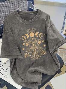 Women's T-Shirt: A High-Quality, Modern Printed T-Shirt Made Of Pure Cotton, Vintage Brand, Popular For Everyday Wear, A Holiday Gift, The Perfect Present - 230g Washed Cotton T-Shirt For Casual Wear. - 杏色 - 查看 8