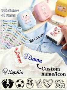 Bộ 1 con dấu tên tùy chỉnh + 100 nhãn dán tên, con dấu tên tùy chỉnh chống thấm nước cho quần áo, đồ dùng học tập, con dấu chữ ký tùy chỉnh, con dấu tên có dây buộc cá nhân hóa, con dấu tên tự động đóng mực DIY tùy chỉnh, quà sinh nhật, quà tặng tựu trường, quà tốt nghiệp. - phong cách A - Xem 1