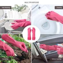 Mamison 2 Pairs Reusable Waterproof Household Dishwashing Cleaning Rubber Gloves, Non-Slip Kitchen Glove (Pink, Medium (Pack Of - kiểu dáng như hình ảnh - Xem 4