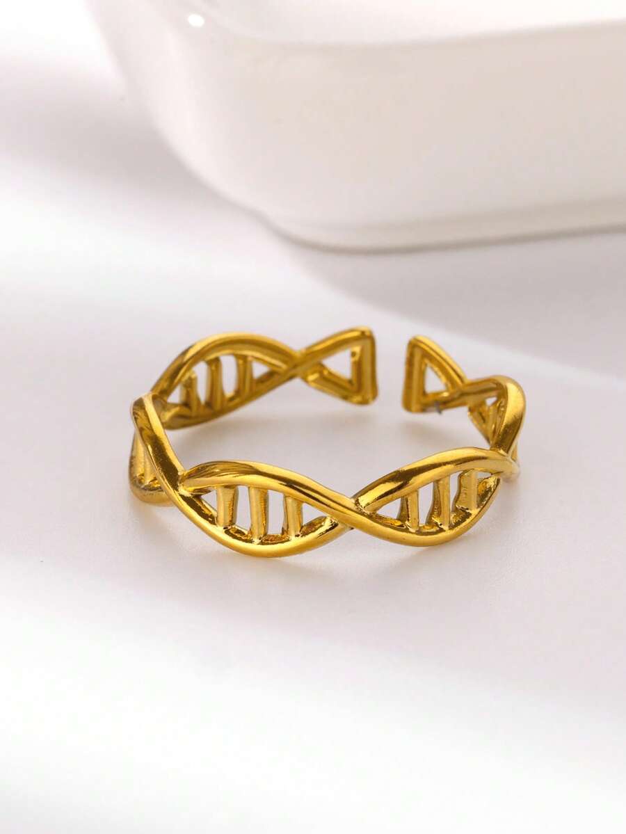 1pc Unique DNA Double Helix Open Ring, 18K Gold Plated Open Band Ring, Niche Design Accessory, Street Style Gift - Multicolor - View 1