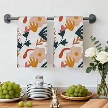 2pcs Geometric & Floral Abstract Pattern Microfiber Kitchen Towels, 40*60cm Rectangular Absorbent Dish Cloths, Housewarming Gifts, Suitable For Kitchen & Bathroom, Great For Homemakers And Family Gatherings, High Value - Multicolor - View 7