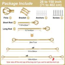 1 Set - Barra de cortina de 28-158 pulgadas con remates en forma de jaula retorcida, juego de barras de cortina ajustable con soportes, adecuado para decoración de dormitorio y cocina, diámetro de barra de 5/8 pulgadas, de gran resistencia - Diseño retro calado - dorado - Ver 14