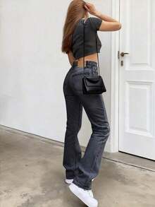 2026 Nuevos Jeans de Pierna Recta para Mujer, Hechos de Tela Elástica con Lavado Vintage, Elegantes y de Moda, Estilo Streetwear Y2K, Uso Casual Diario, Adecuado para Primavera/Verano, Color: Azul - Gris Oscuro - Ver 2
