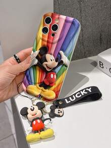 Disney Mickey Mouse Clubhouse Phone Case : 3D Fluffy Pattern Border Protector Phone Soft Phone Case With A Free Cute Mickey Bracelet Chain Lanyard, Mickey, Minnie, Goofy, Donald Duck, Daisy Duck, Pluto, For Apple 17 Promax 17 Pro 16 15 14 13 12 11 Pro Max XS Max X XR Soft Cover Summer Phone Case - 白色 - 查看 4
