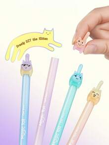 4pcs Cute Wiggly Kitty Tail Click Gel Pen, 0.5mm Needle Point Black Ink Pen, Quick Dry Smooth Writing, Retractable Press Design, Freely DIY The Kitten Suitable For Long Time Writing, Calligraphy And Homework - Gel Pen - View 6