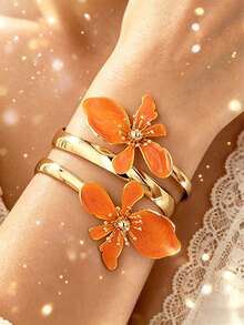 1 chiếc vòng tay bản rộng kiểu cổ điển, sang trọng, màu cam tráng men hình hoa, thích hợp cho đi biển, dự tiệc, tiệc chiêu đãi và đeo hàng ngày. - trái cam - Xem 6