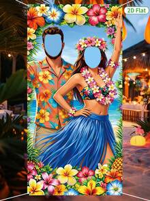 90x180cm 乙烯基相片背景布，夏威夷 Aloha Tiki 花卉鏤空主題，綠色，生日派對拍照道具裝飾，適用於嬰兒洗禮派對 - 彩色 - 查看 7