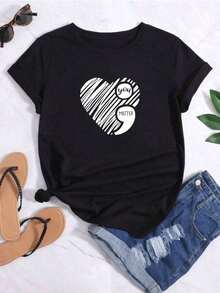 Blusas Bonito  Camiseta Mujer Coma Sentencia Impresa Primavera Verano Casual Suelta Cuello Redondo Manga Corta 100% Cotton Blusas Para Mujer Casual - Negro - Ver 4