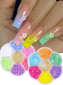 3D Décorations d'art pour ongles avec fleurs colorées, incluant rose, bleu, jaune et violet, de tailles mélangées, avec accessoires de perles métalliques. Convient pour la bijouterie DIY, les fournitures et accessoires de nail art pour le printemps/été - Multicolore - Voir 1