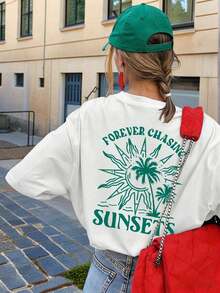 Short-Sleeved T-Shirt With Round Neck, Lemon And Soda Graphic Print, Casual Style, Loose And Versatile, For Women, Ideal For Everyday Wear And Holidays. - 白色 2 - 查看 6