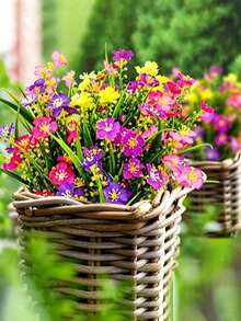 5pcs Colorful Artificial Flowers, UV-Resistant Plastic Fake Plants, Suitable For Indoor/Outdoor Garden, Windowsill, Balcony, Planter, All Seasons Decor - Multicolor - View 3