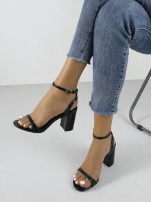Timesize Women's Black Crocodile Pattern High Heel Sandals, Formal Work ...