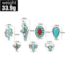 Bộ nhẫn ngọc lam thời trang mới, bộ nhẫn nhiều mảnh hình hoa và xương rồng, hình dạng bất đối xứng. - Nhẫn ngọc lam - Xem 3
