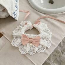 Adjustable Lace Pet Collar, Satin Bow & Pearl Pendant Style - Elegant Princess Design Cat/Dog Bib, Soft Ruffled Neck Accessory For Small Pets, Suitable For Photo Shoots, Outfits And Daily Wear - White - View 11