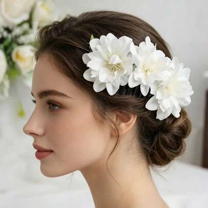 1 chiếc lược cài tóc hoa giả với 3 bông hoa, thích hợp cho các bữa tiệc, đám cưới, cô dâu, phù dâu, kỷ niệm, và sử dụng hàng ngày.