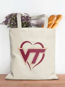 USA Made Virginia Tech University Svg Bundle. Tote Bag, Literary Shoulder Bag For Readers Canvas Tote Bag, Vintage Reusable Shopping Bag ,Fashion Daily Handbag For Kid/Woman - Màu be - Xem 3