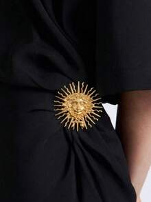 1pc Retro Fashionable Metal Sun Goddess Brooch, Geometric Gold Metal Coral Decorative Brooch Pin For Jacket, Scarf, Versatile Accessory - Multicolor - View 3