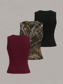 Camiseta de tirantes casual y versátil con cuello redondo y rayas para mujer - Multicolor 19 - Ver 2