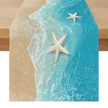 1 pieza Camino de mesa con estampado de estrella de mar pintado a acuarela, decoración rectangular adecuada para mesa de comedor, mesa de café, aparador, soporte de TV, tocador, mesita de noche, aplicable para bodas, tardes de té, fiestas de cumpleaños y diversas reuniones festivas - Multicolor - Ver 2