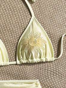 Conjunto de traje de baño de vacaciones para mujer, conjunto de vacaciones de verano para mujer, conjunto de playa para mujer - Amarillo - Ver 5