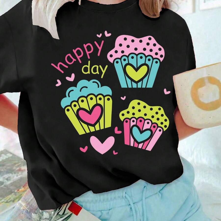 Essential Fclothes Women With T-Shirts, Comfclothestable In All Seasons, Soft Round Neck And Fashionable Print. - Black - View 1